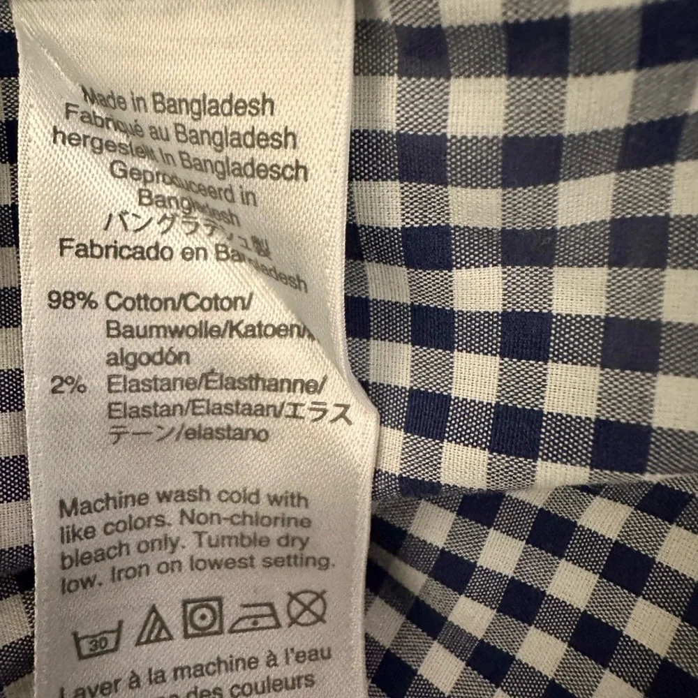 J. Crew Men’s Size Large Slim Fit Navy and White Gingham Button Down Long Shirt - Picture 8 of 9